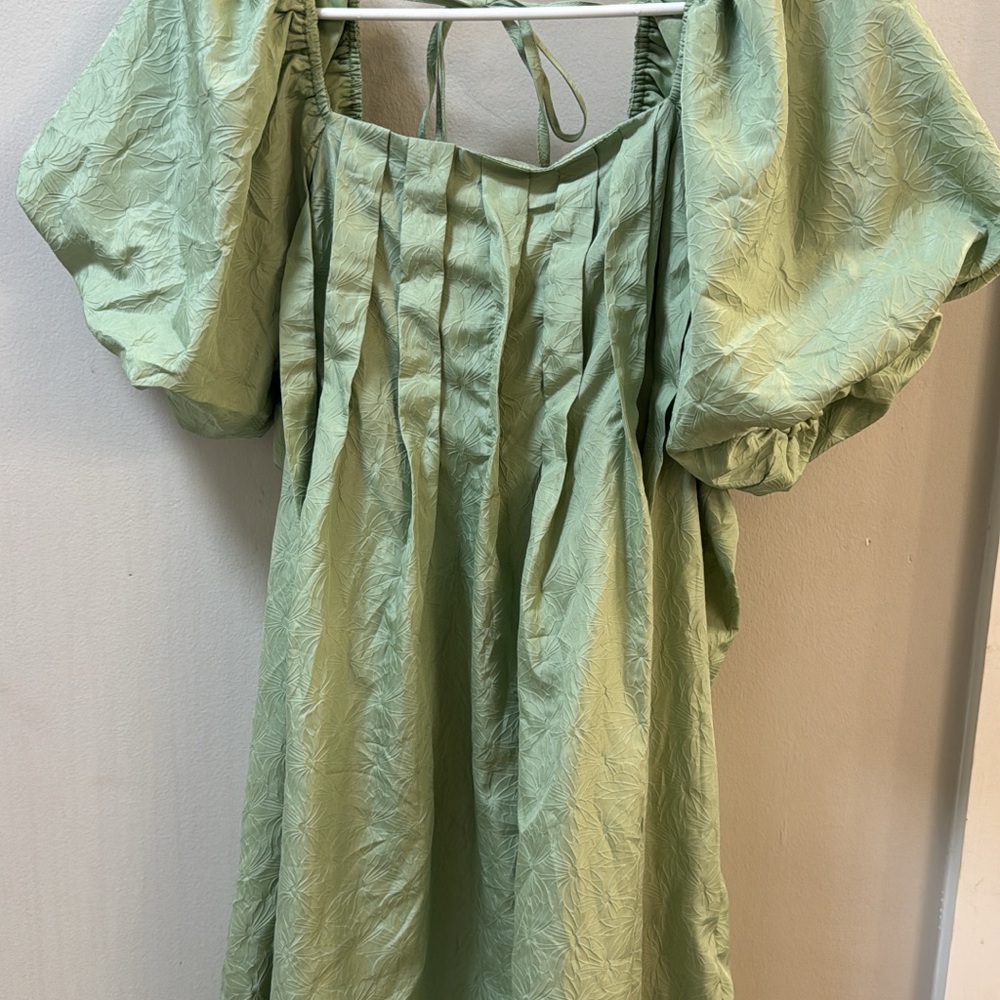 Sage Green Puff Sleeve Midi Dress